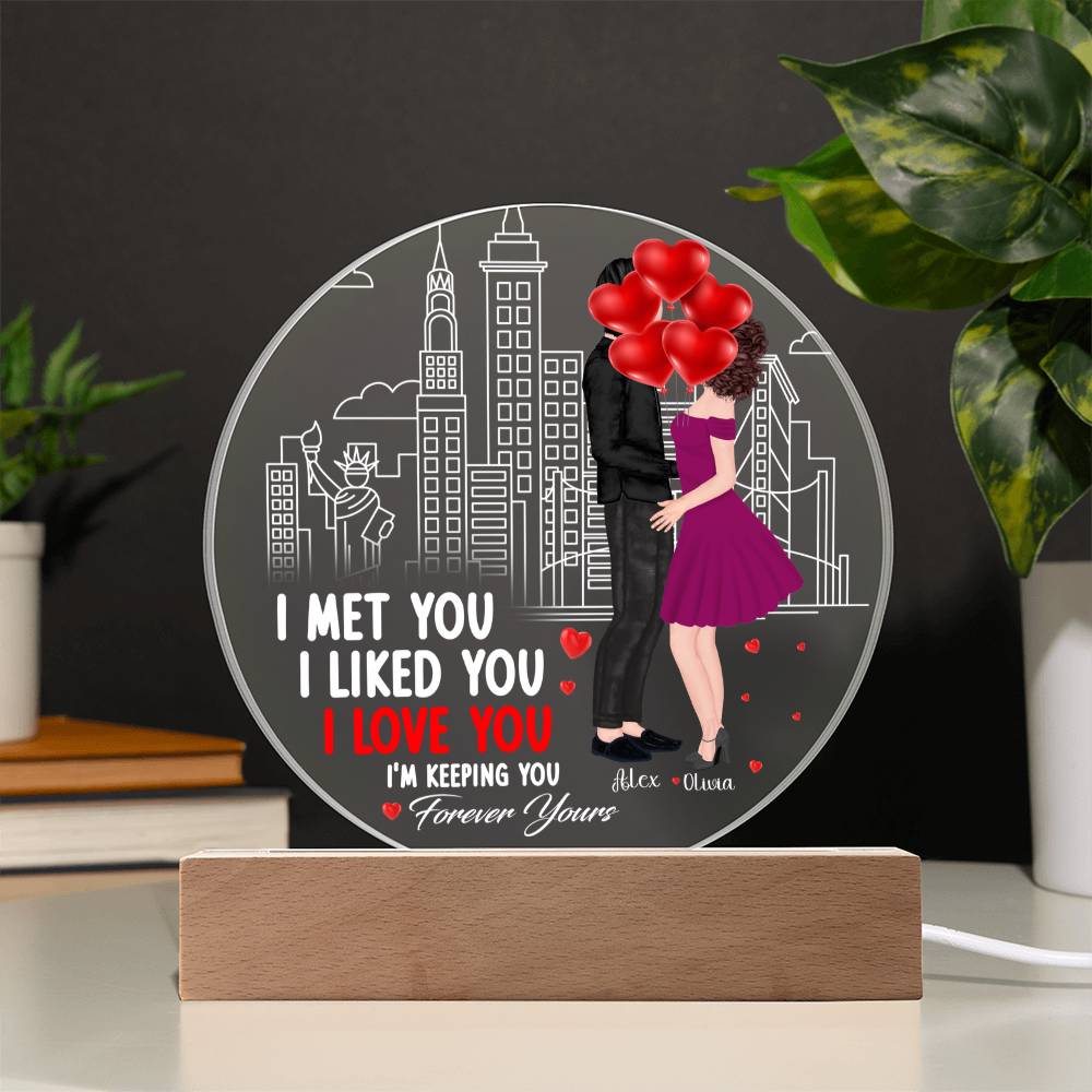 Personalized Valentine LED Acrylic Circle Plaque – Custom Names and Date Romantic Couple Keepsake Gift