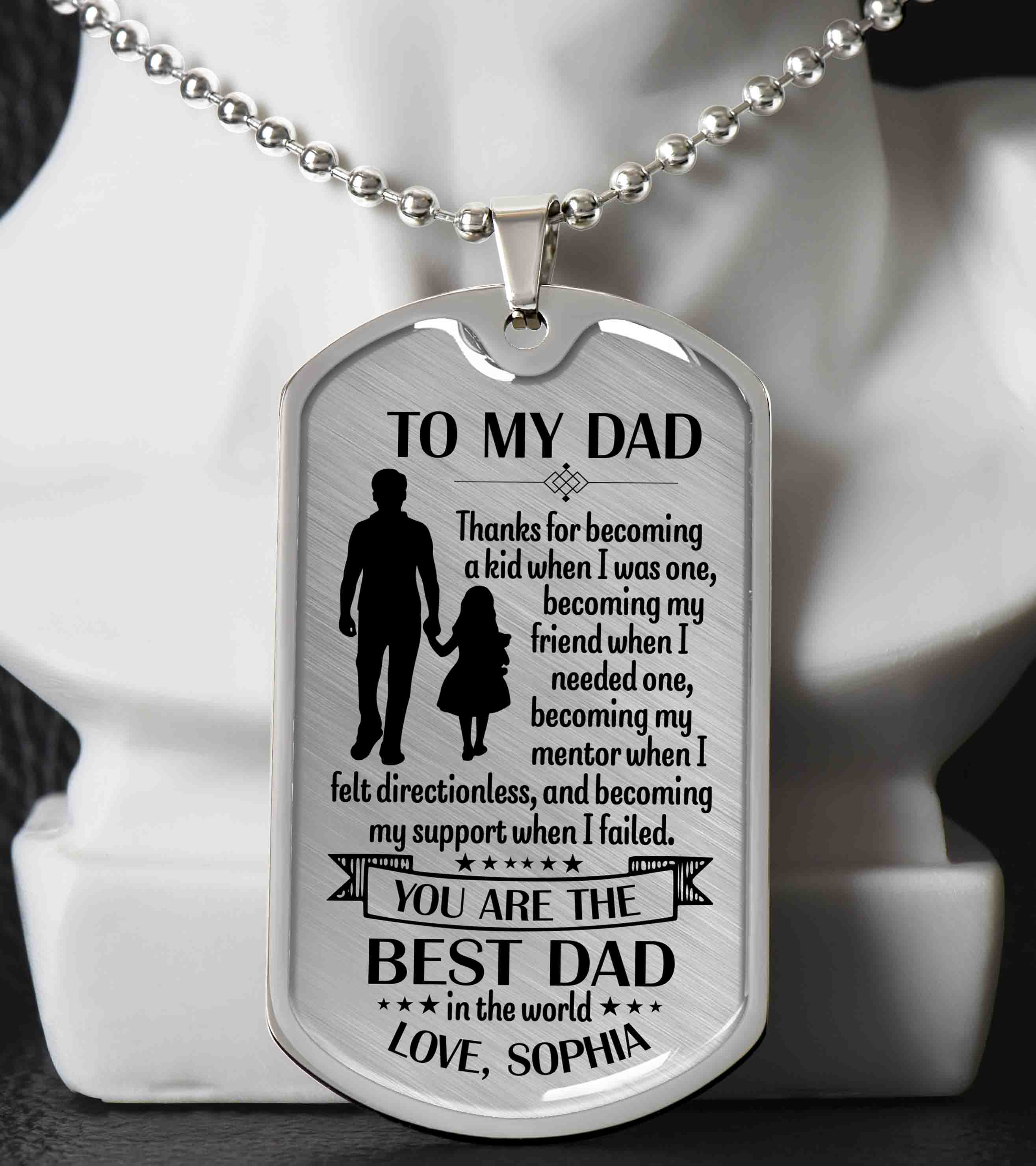 To my dad gold dog tag necklace gift