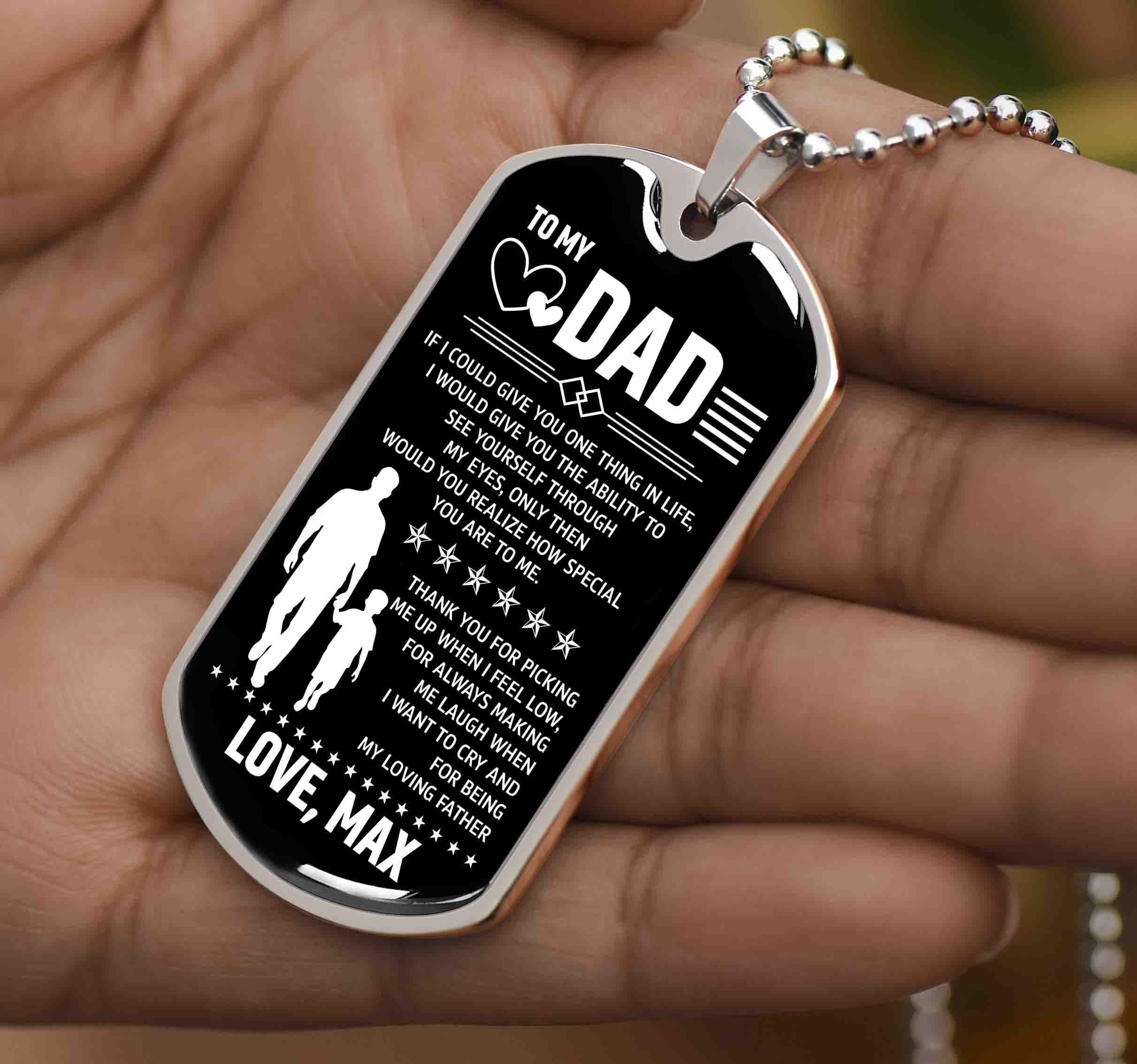 To My Dad Dog Tag Necklace Gift from Daughter, Thank You Dad Emotional Keepsake Necklace