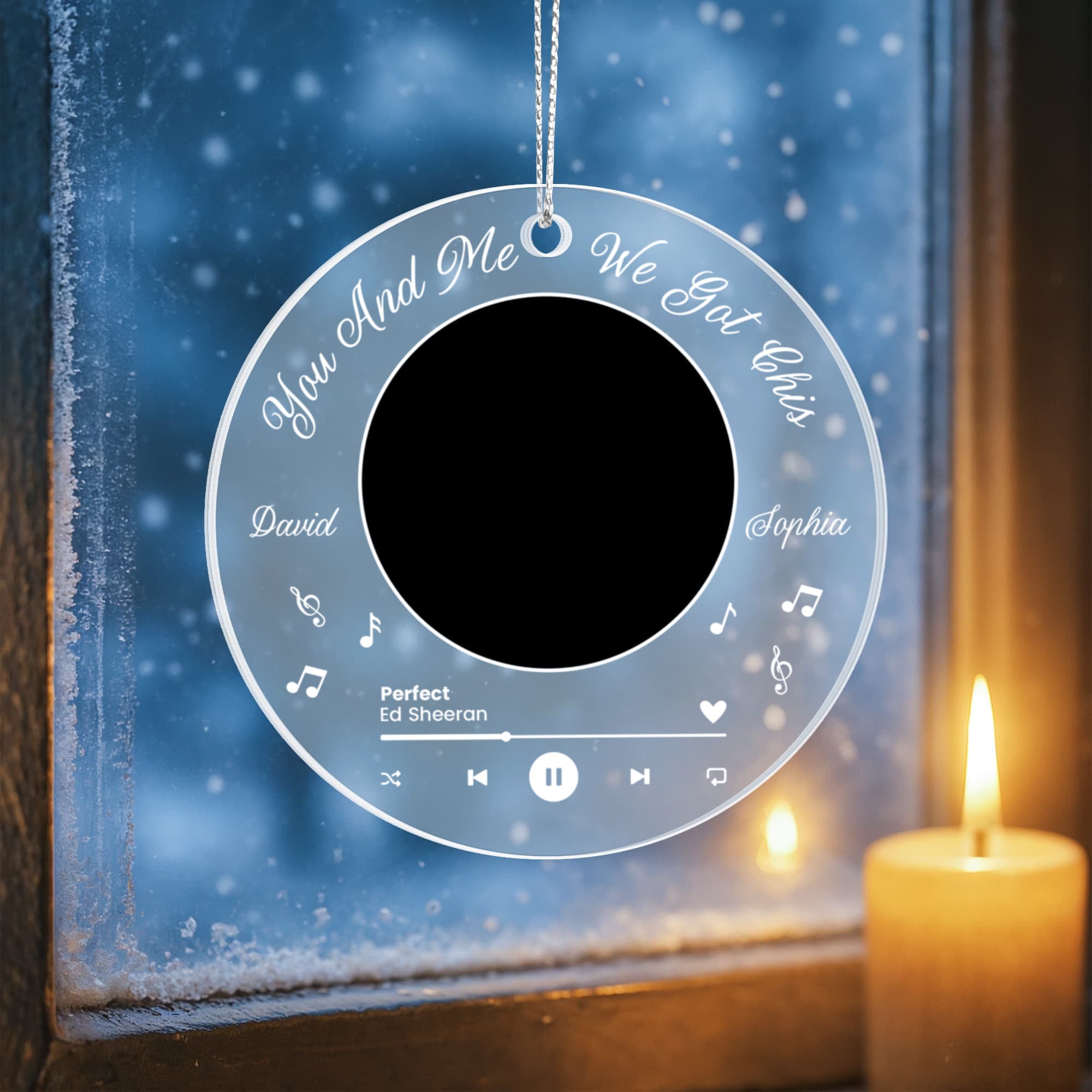 Personalized song ornament with couple names and music design