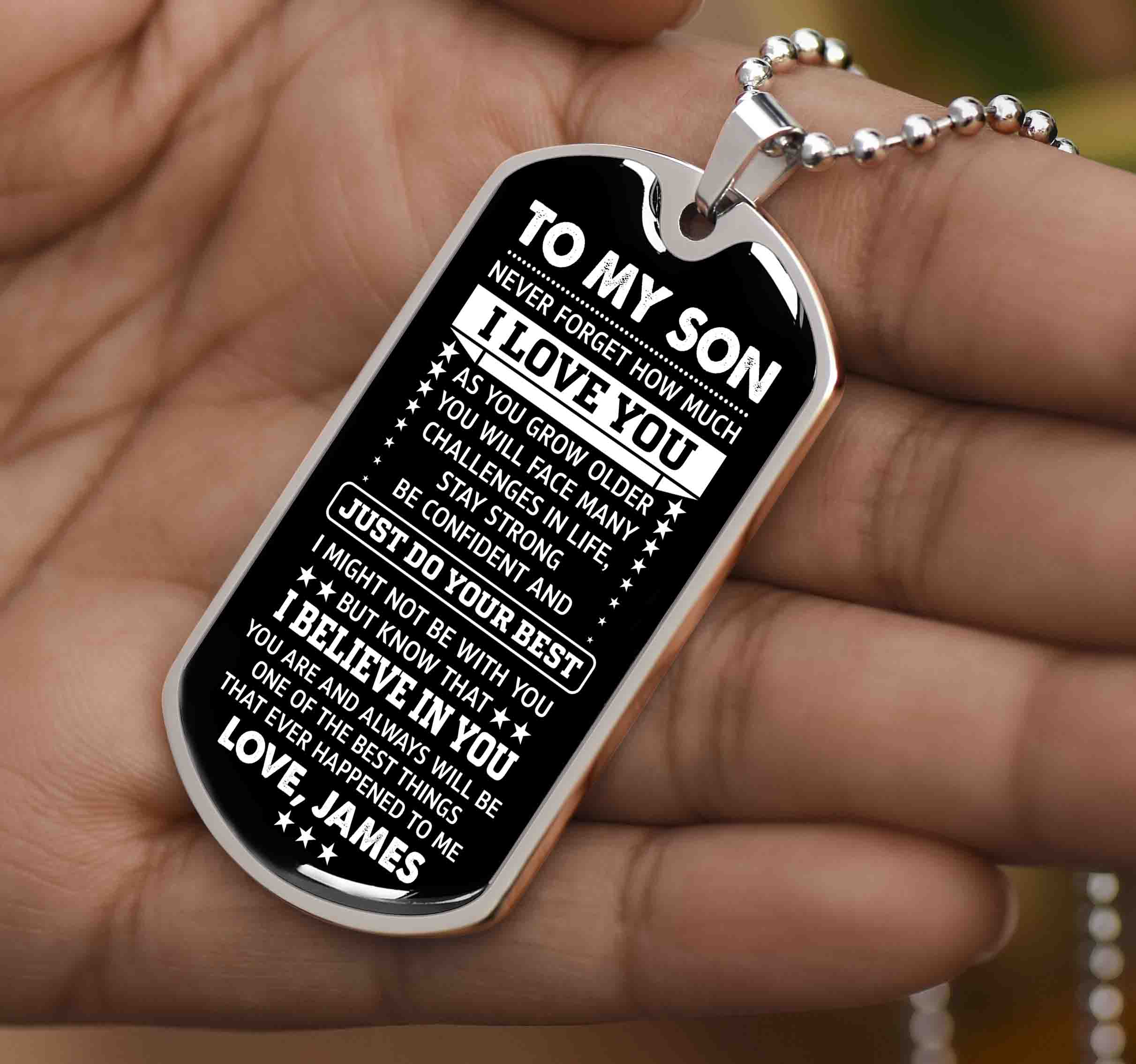 To My Son Dog Tag Necklace Gift from Dad, I Love You Son Inspirational Keepsake Necklace