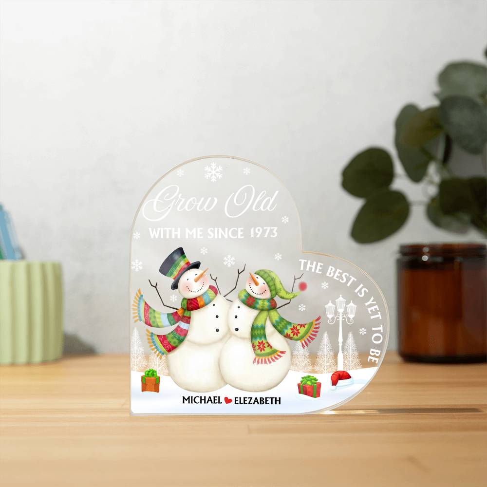 Personalized Snowman Couple Acrylic Plaque - Grow Old With Me