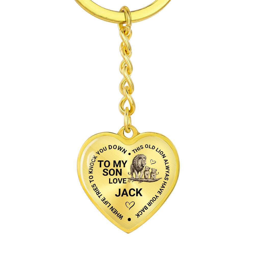 To My Son Heart Keychain Gift from Dad, Old Lion Always Has Your Back Personalized Keepsake
