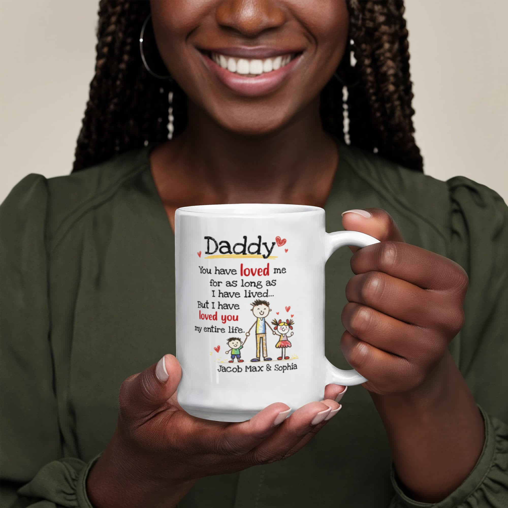 Daddy Personalized Mug from Kids – Custom Dad Coffee Mug with Kids Names, Sentimental Father’s Day Gift for Daddy