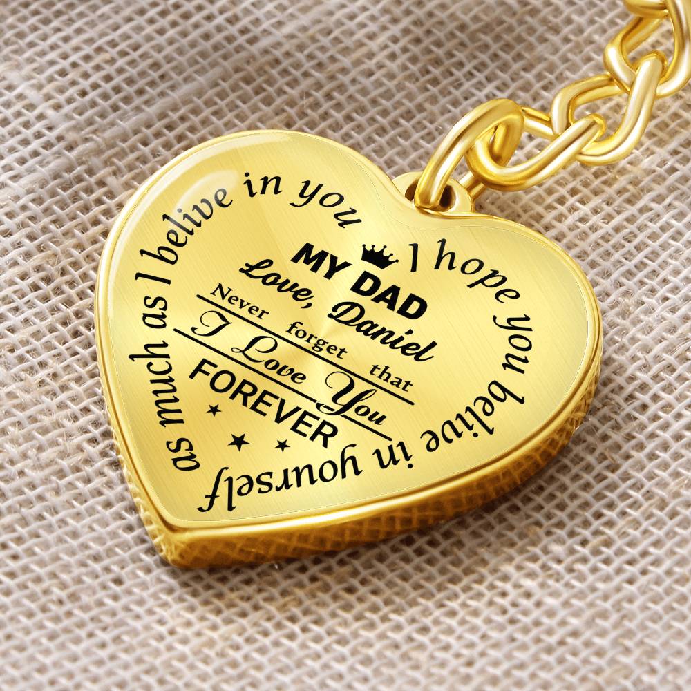 To My Dad Heart Keychain Gift from Son, I Love You Forever Personalized Keepsake Keychain