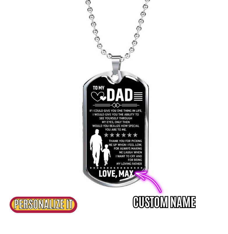 To My Dad Dog Tag Necklace Gift from Daughter, Thank You Dad Emotional Keepsake Necklace