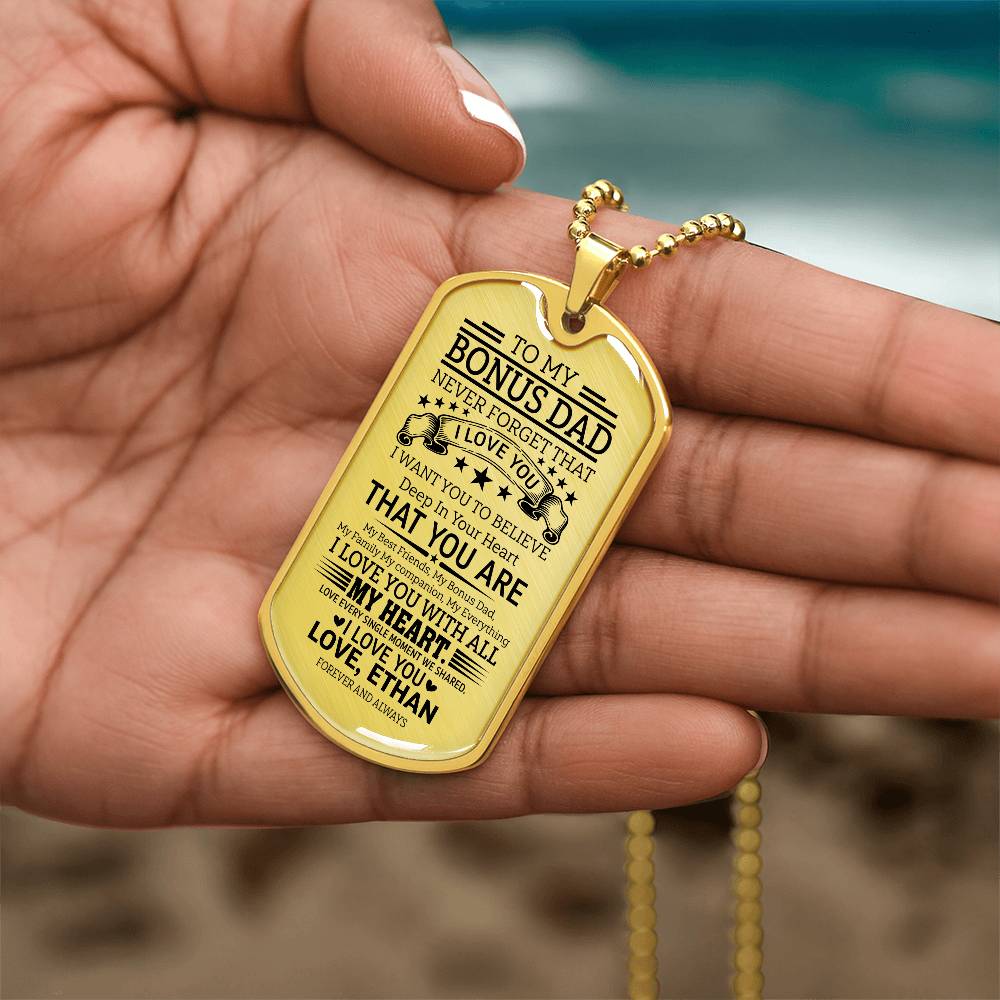 To My Bonus Dad Dog Tag Necklace - Personalized Emotional Stepdad Father&