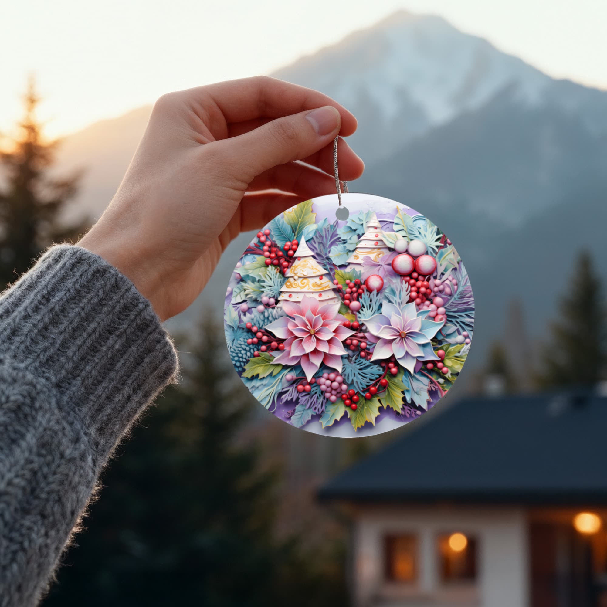 Floral Christmas Ornament – Winter Botanical Bauble, Elegant Holiday Tree Decor, Festive Keepsake Ornament, Unique Xmas Decoration