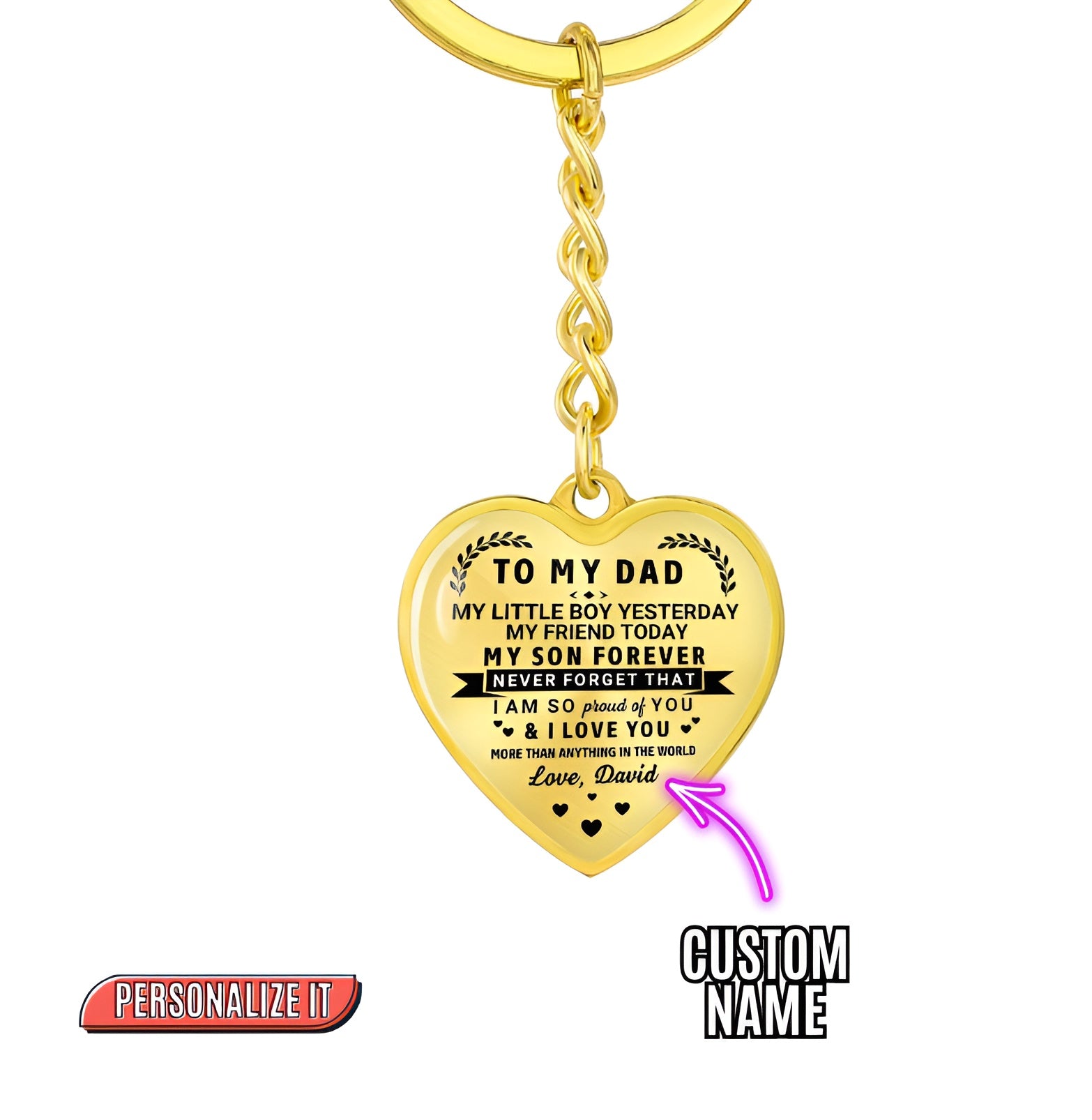 To My Dad Heart Keychain Gift from Son, My Son Forever Personalized Keepsake Gift