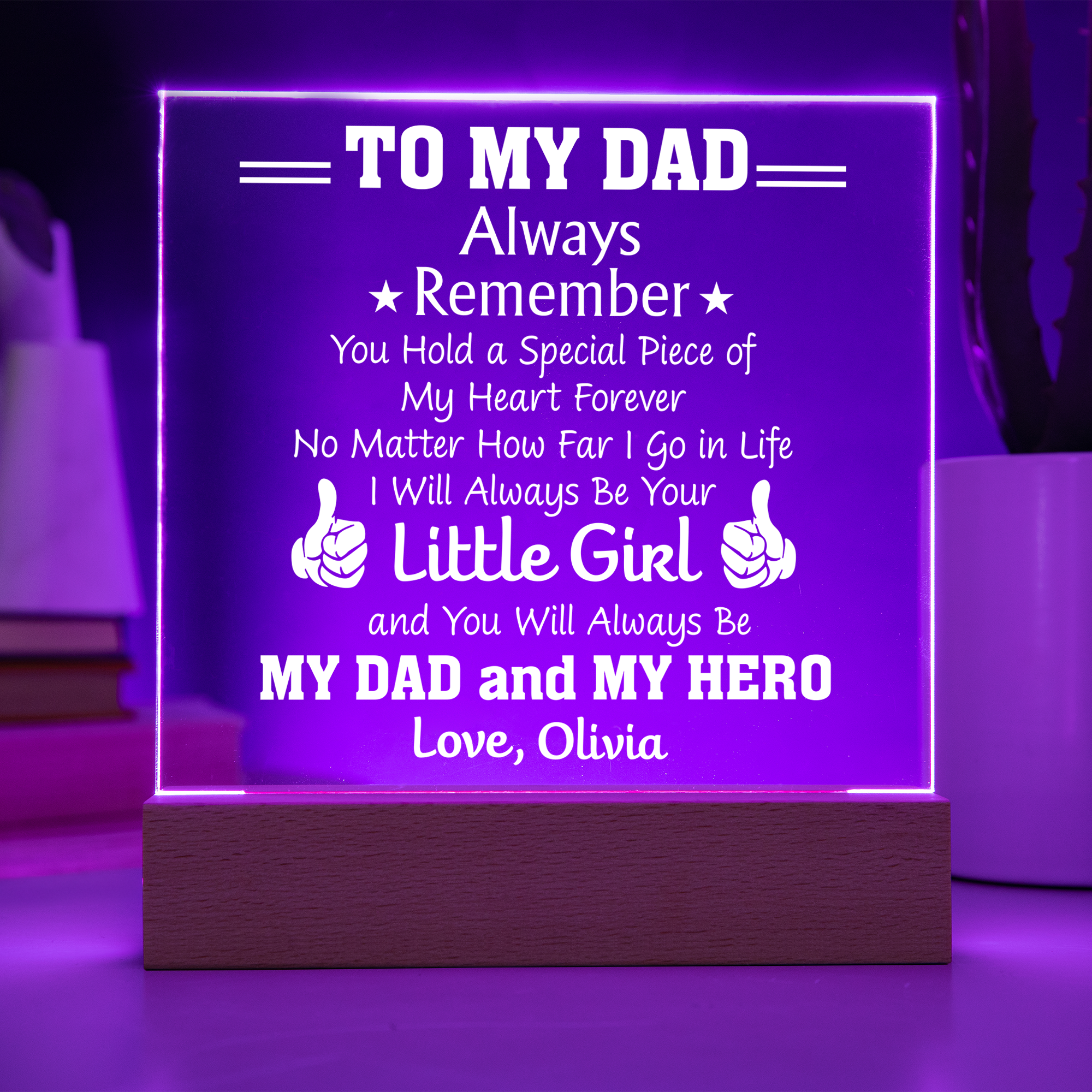 Personalized To My Dad "Little Girl My Hero" LED Night Light Plaque - Emotional Father&