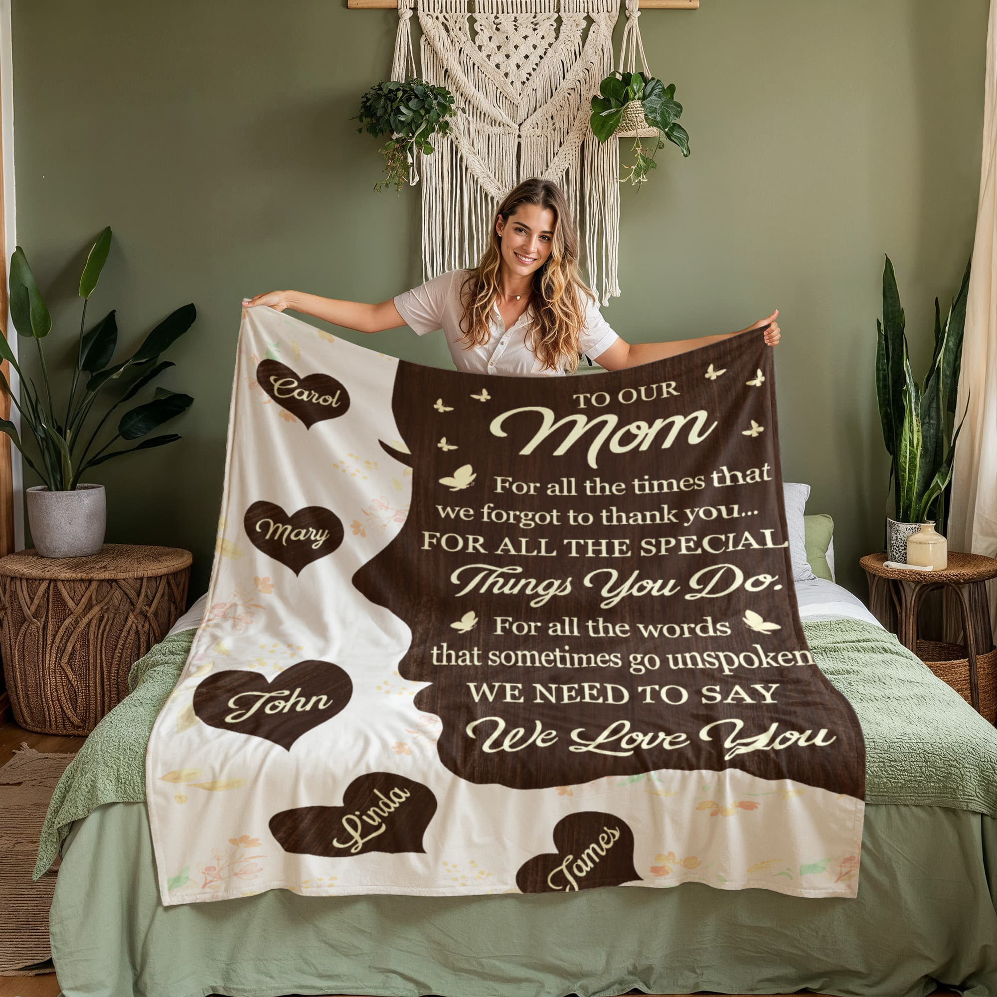 To Our Mom Personalized Blanket – Custom Mom Gift from Kids, Mother’s Day Gift for Mom, Sentimental Mom Throw Blanket with Name