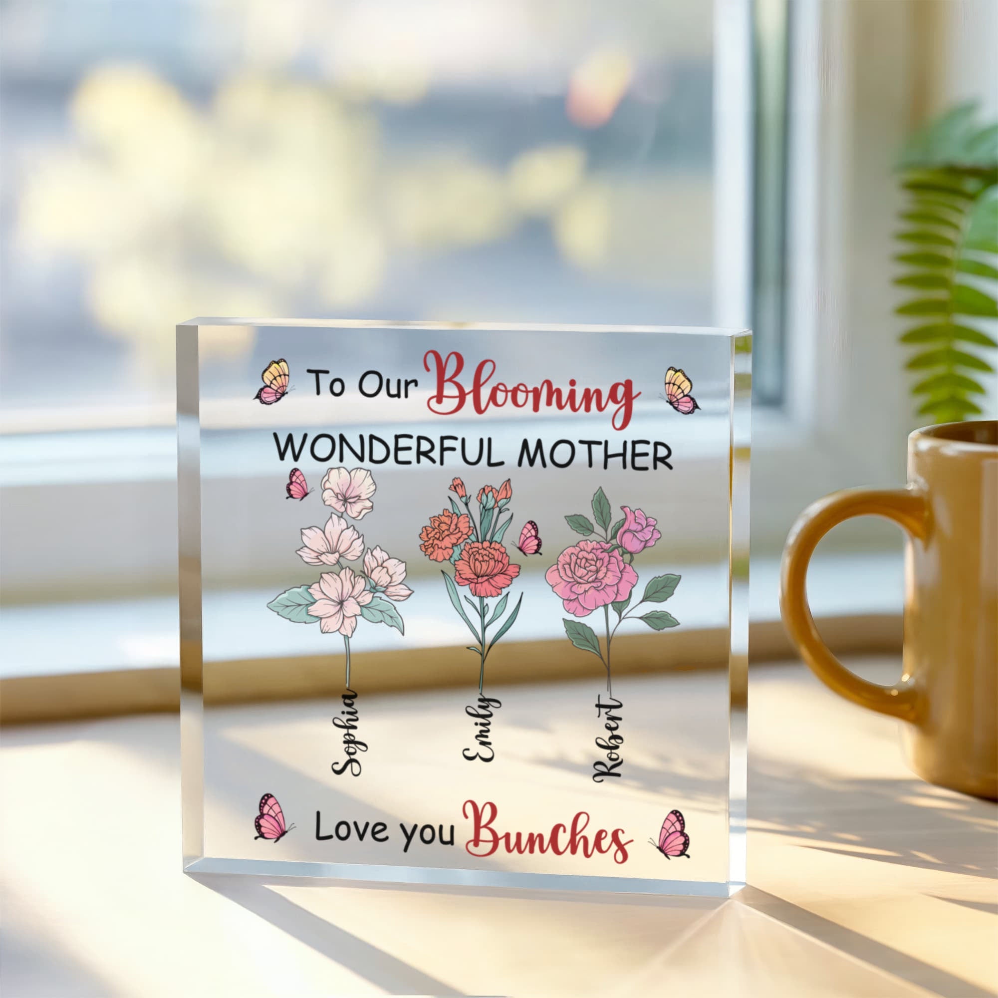 Personalized Blooming Mother Acrylic Plaque – Custom Name Gift