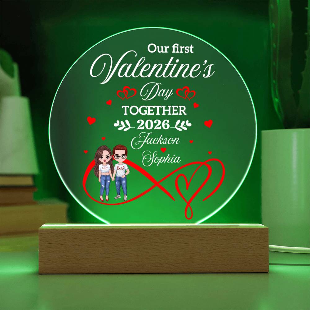 Personalized LED Acrylic Circle Plaque – Custom Names and Date Valentine Gift for Couples, First Valentine Keepsake