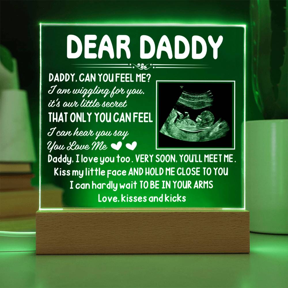 Dear Daddy LED Acrylic Plaque – Pregnancy Announcement Night Light with Ultrasound Photo & Heartfelt Message from Bump