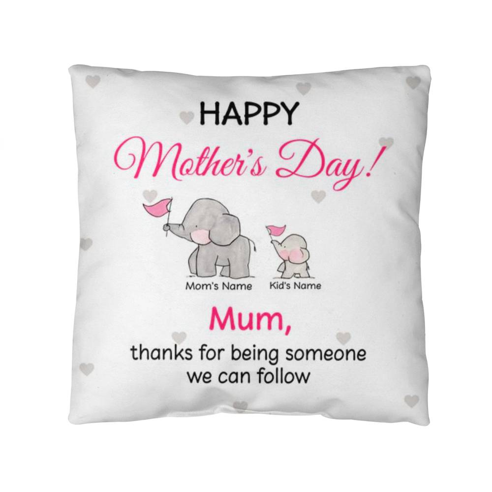 Personalized Mother’s Day Mom Pillow – Elephant Family Throw Pillow with Mom & Kids Names