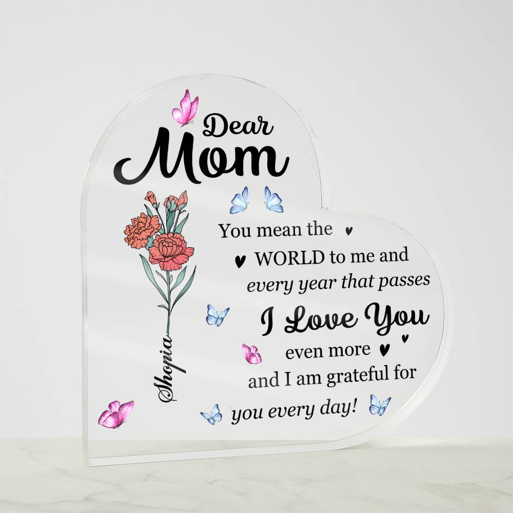 Dear Mom Personalized Acrylic Plaque – Custom Mom Gift with Name, Mother’s Day Gift for Mom, Floral Mom Keepsake Sign