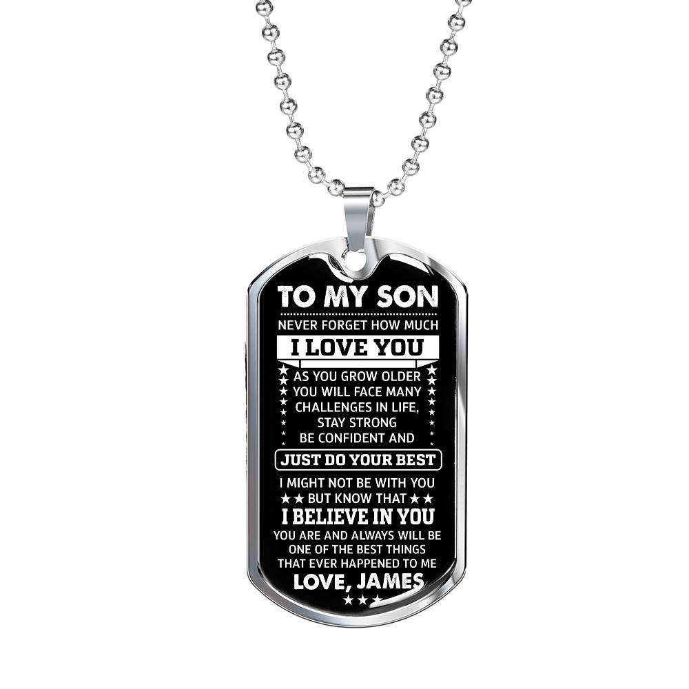 To My Son Dog Tag Necklace Gift from Dad, I Love You Son Inspirational Keepsake Necklace