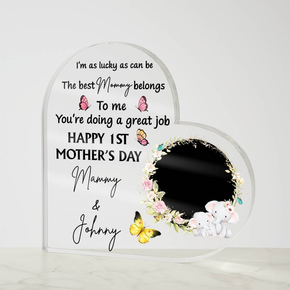 1st Mother’s Day Personalized Heart Acrylic Plaque – First Mother’s Day Gift for Mommy, Custom Mom Keepsake with Baby Name