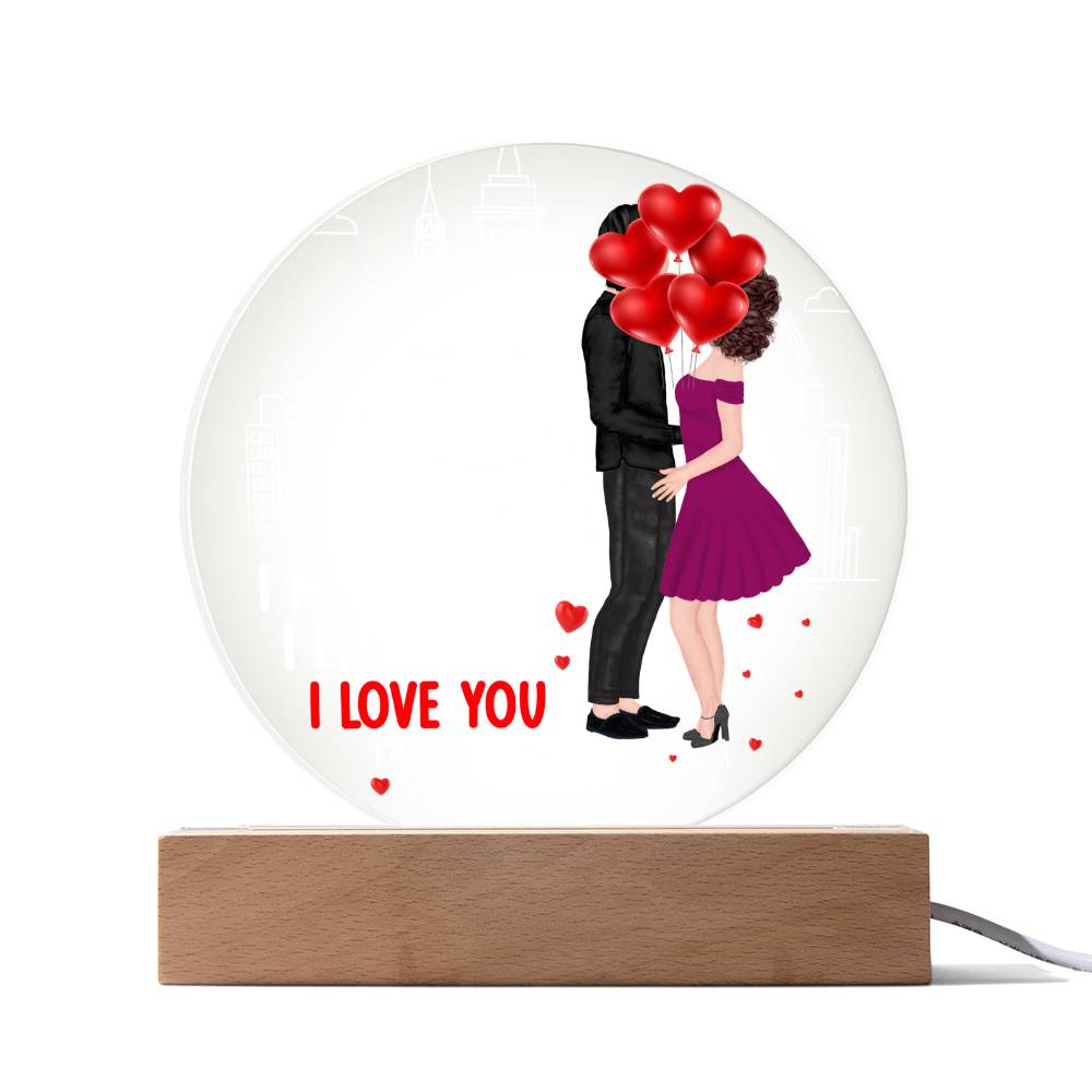 Personalized Valentine LED Acrylic Circle Plaque – Custom Names and Date Romantic Couple Keepsake Gift