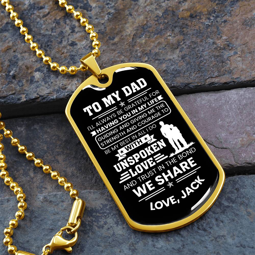 To my dad personalized dog tag necklace