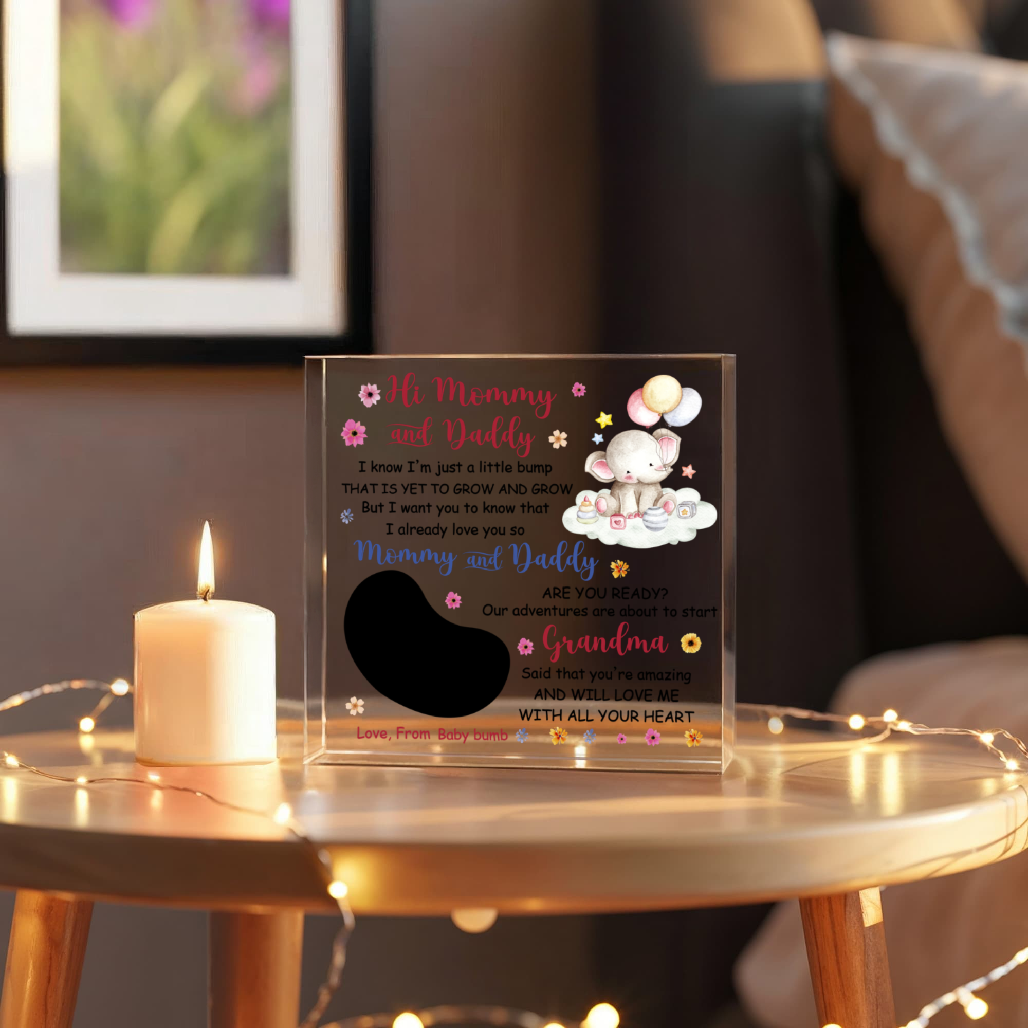 Hi Mommy and Daddy Pregnancy Announcement Acrylic Plaque – Baby Bump Ultrasound Keepsake Gift for Parents