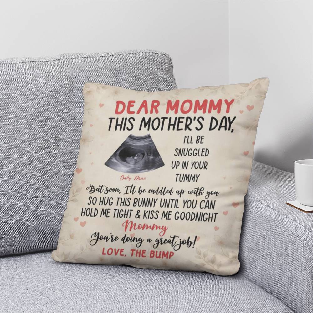 Dear Mommy Pregnancy Reveal Pillow – First Mother’s Day Gift for Mommy, Baby Bump Ultrasound Pillow, New Mom Keepsake Gift