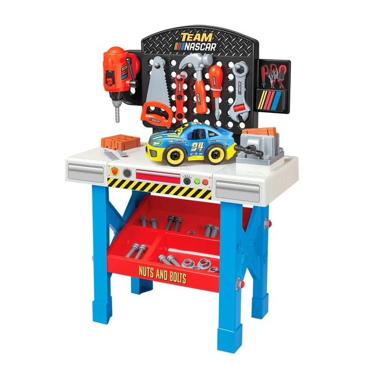 Marvel Spider-Man Tool Bench Playset, Team Nascar Pit Stop Playset with Take Apart Car 84 Pieces - Pretend Play Toy
