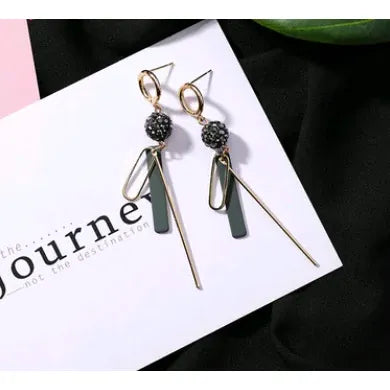 Long Tassel Earrings with Round Rhinestone Geometric Design