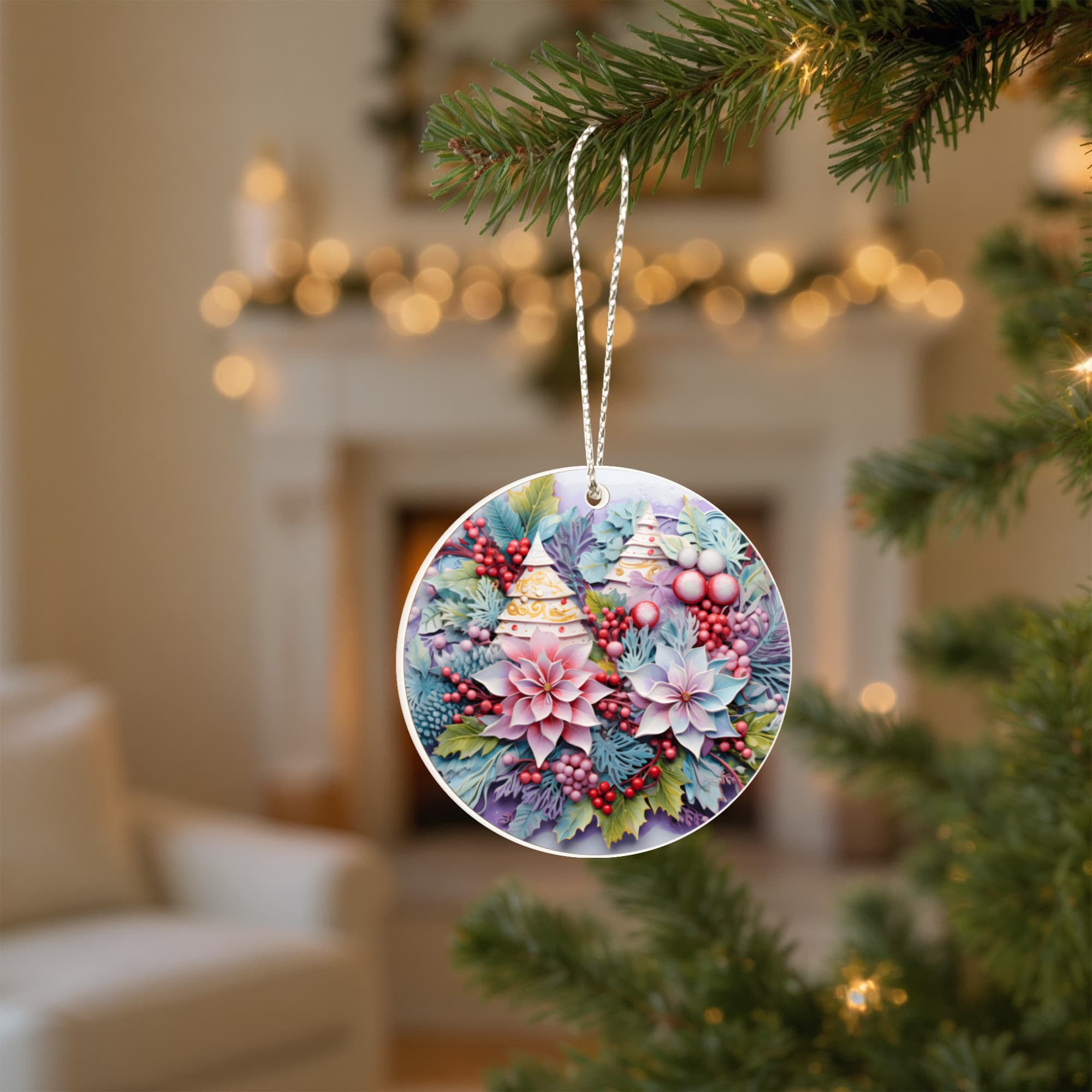 Floral Christmas Ornament – Winter Botanical Bauble, Elegant Holiday Tree Decor, Festive Keepsake Ornament, Unique Xmas Decoration