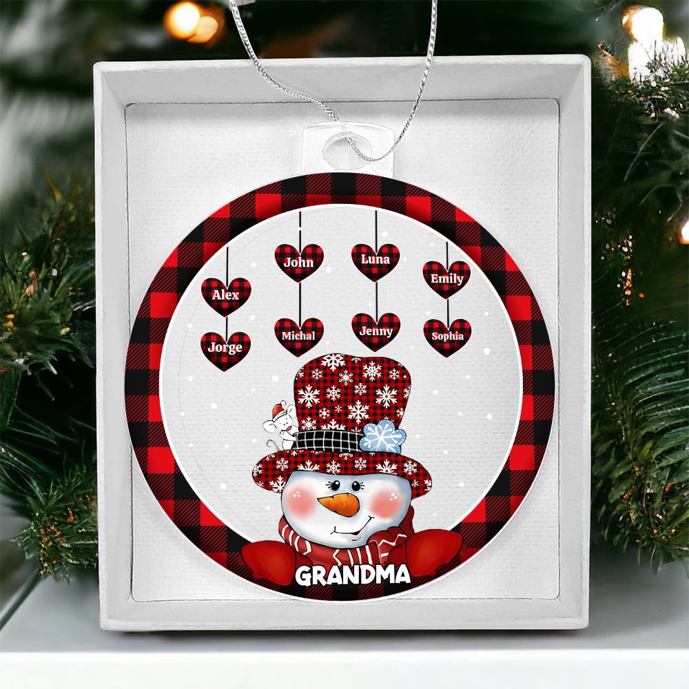 Custom 1–8 Name Christmas Bulb Acrylic Ornament – Personalized Heart Family Names