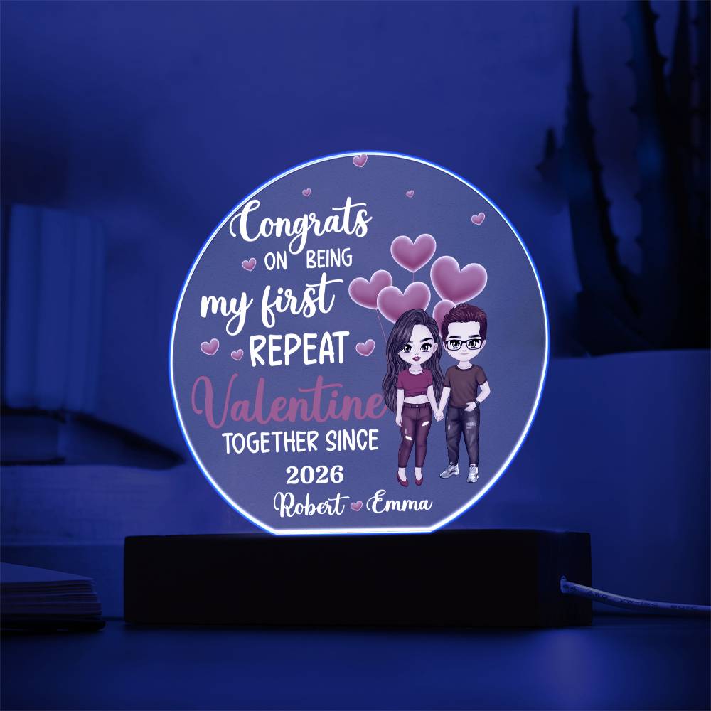 Personalized LED Acrylic Circle Plaque – Repeat Valentine Gift with Custom Names and Date, Romantic Couple Keepsake