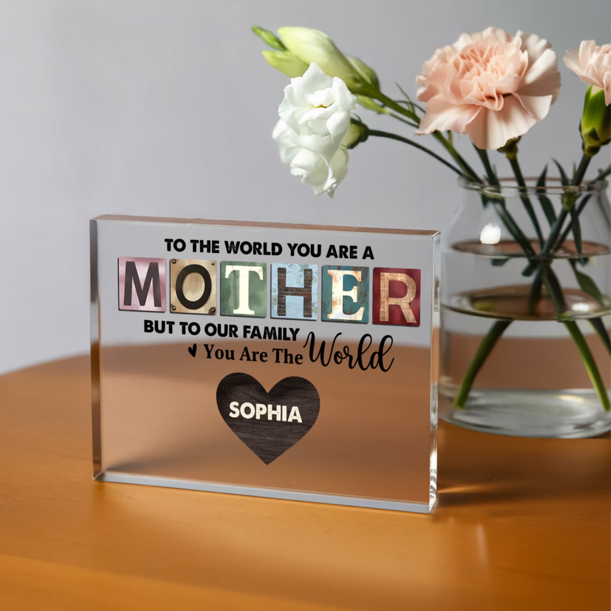 Personalized Mother Acrylic Plaque – Custom Mom Gift with Kids Names, Mother’s Day Gift for Mom, Family Heart Name Sign