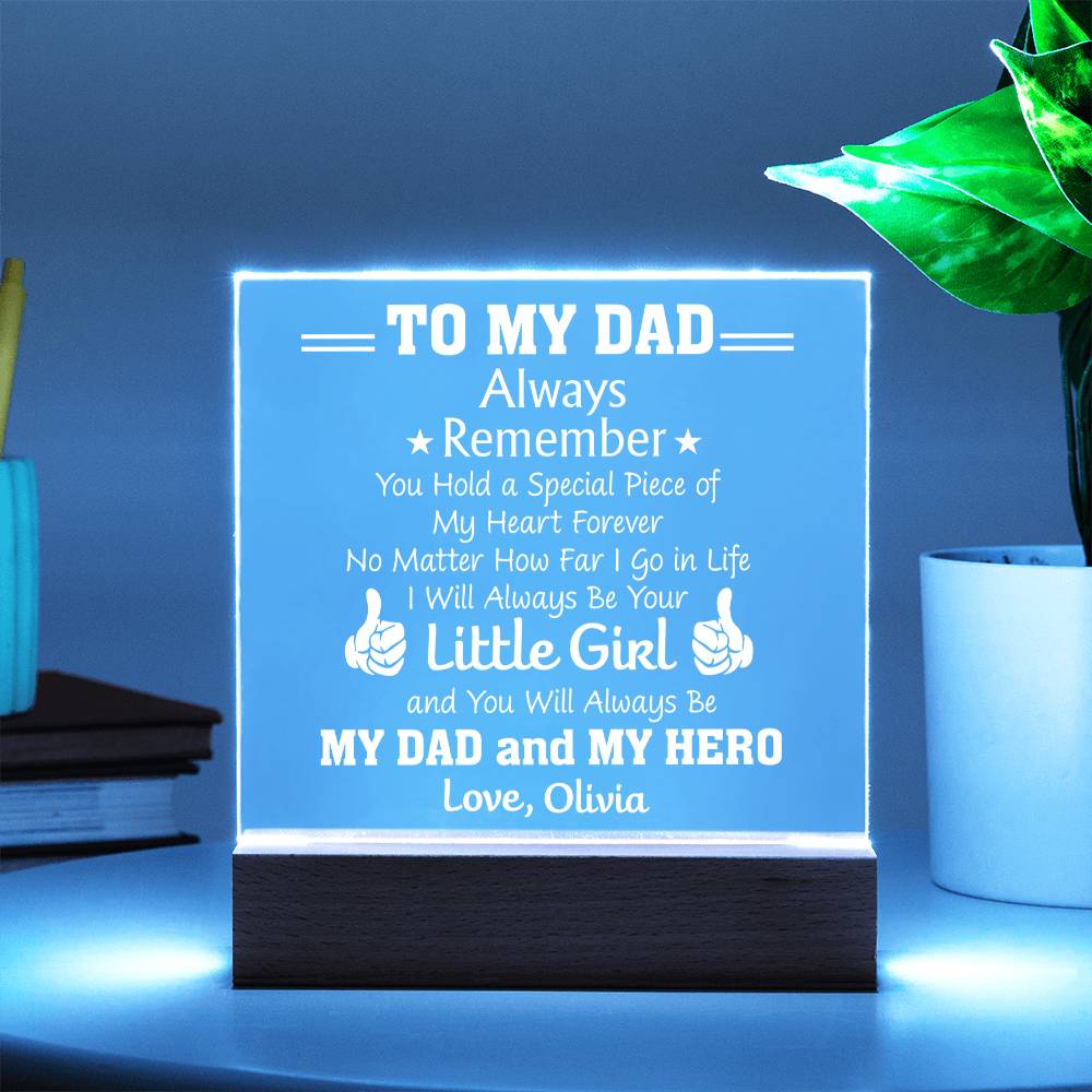 Personalized To My Dad "Little Girl My Hero" LED Night Light Plaque - Emotional Father&