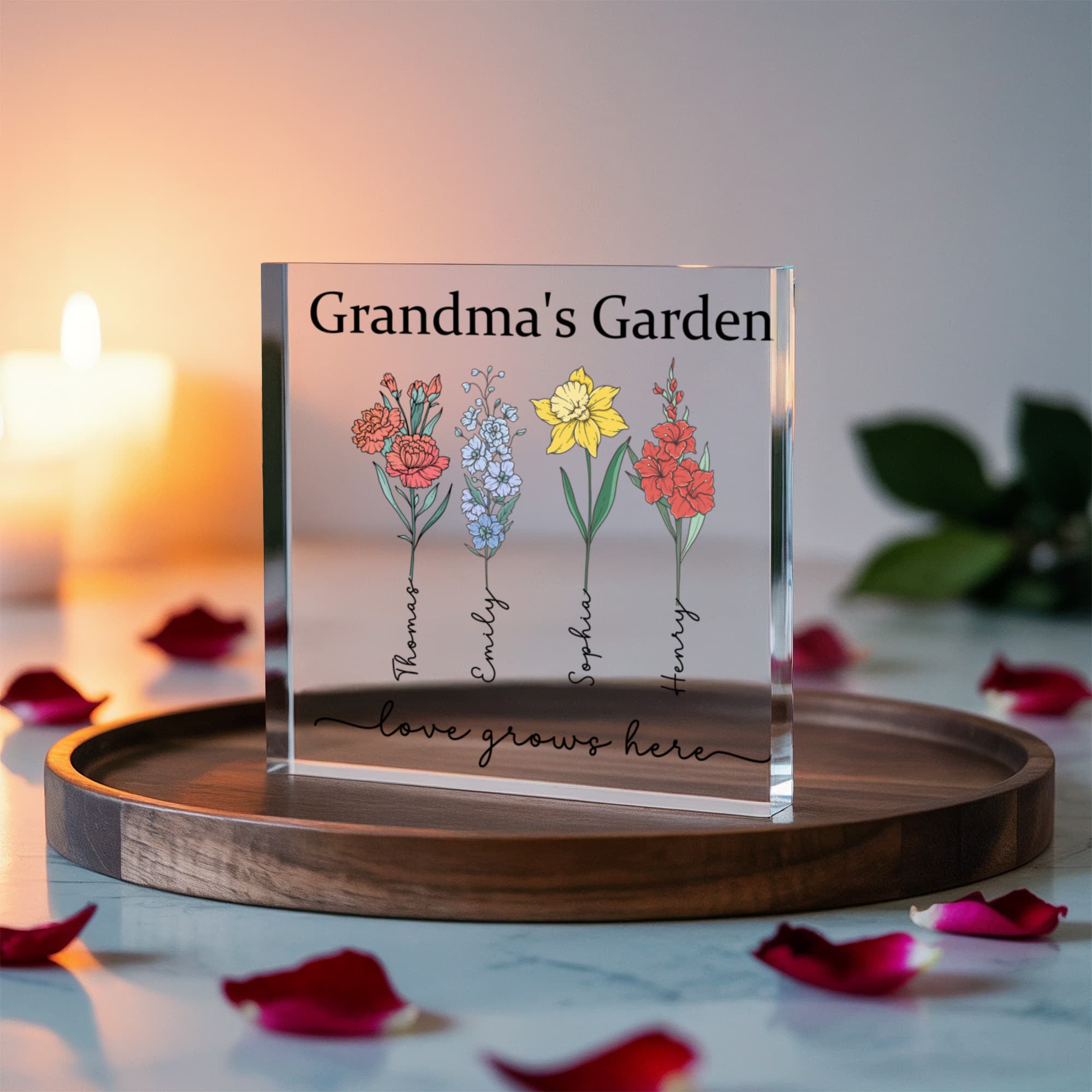 Personalized Grandma’s Garden Acrylic Block – Custom Flower Name Gift