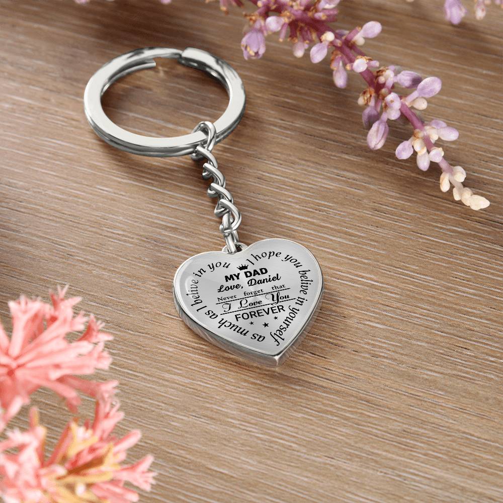 To My Dad Heart Keychain Gift from Son, I Love You Forever Personalized Keepsake Keychain