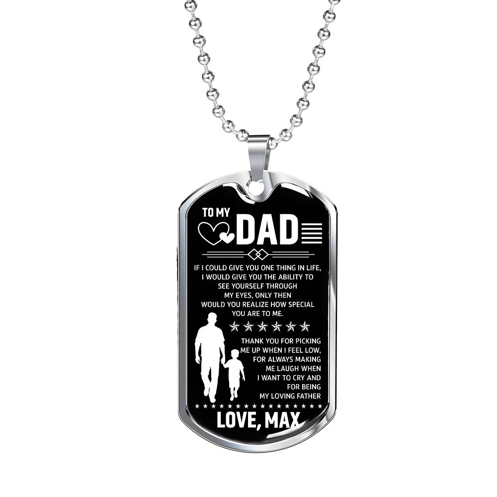 To My Dad Dog Tag Necklace Gift from Daughter, Thank You Dad Emotional Keepsake Necklace