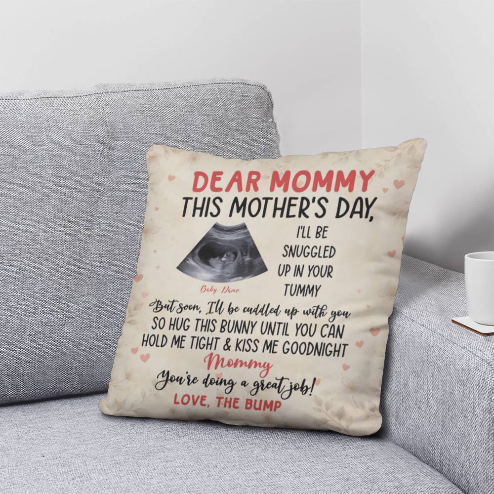 Dear Mommy Pregnancy Reveal Pillow – First Mother’s Day Gift for Mommy, Baby Bump Ultrasound Pillow, New Mom Keepsake Gift