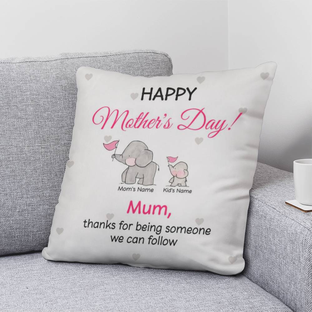 Personalized Mother’s Day Mom Pillow – Elephant Family Throw Pillow with Mom & Kids Names