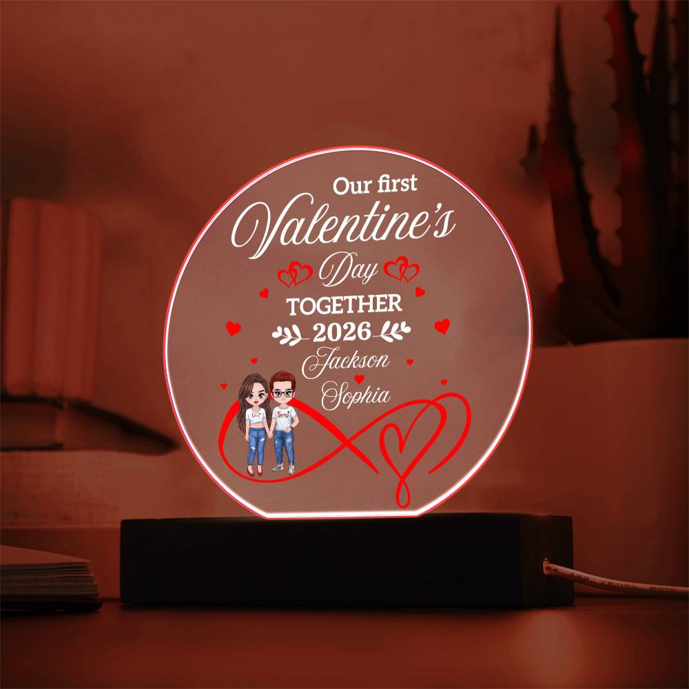 Personalized LED Acrylic Circle Plaque – Custom Names and Date Valentine Gift for Couples, First Valentine Keepsake