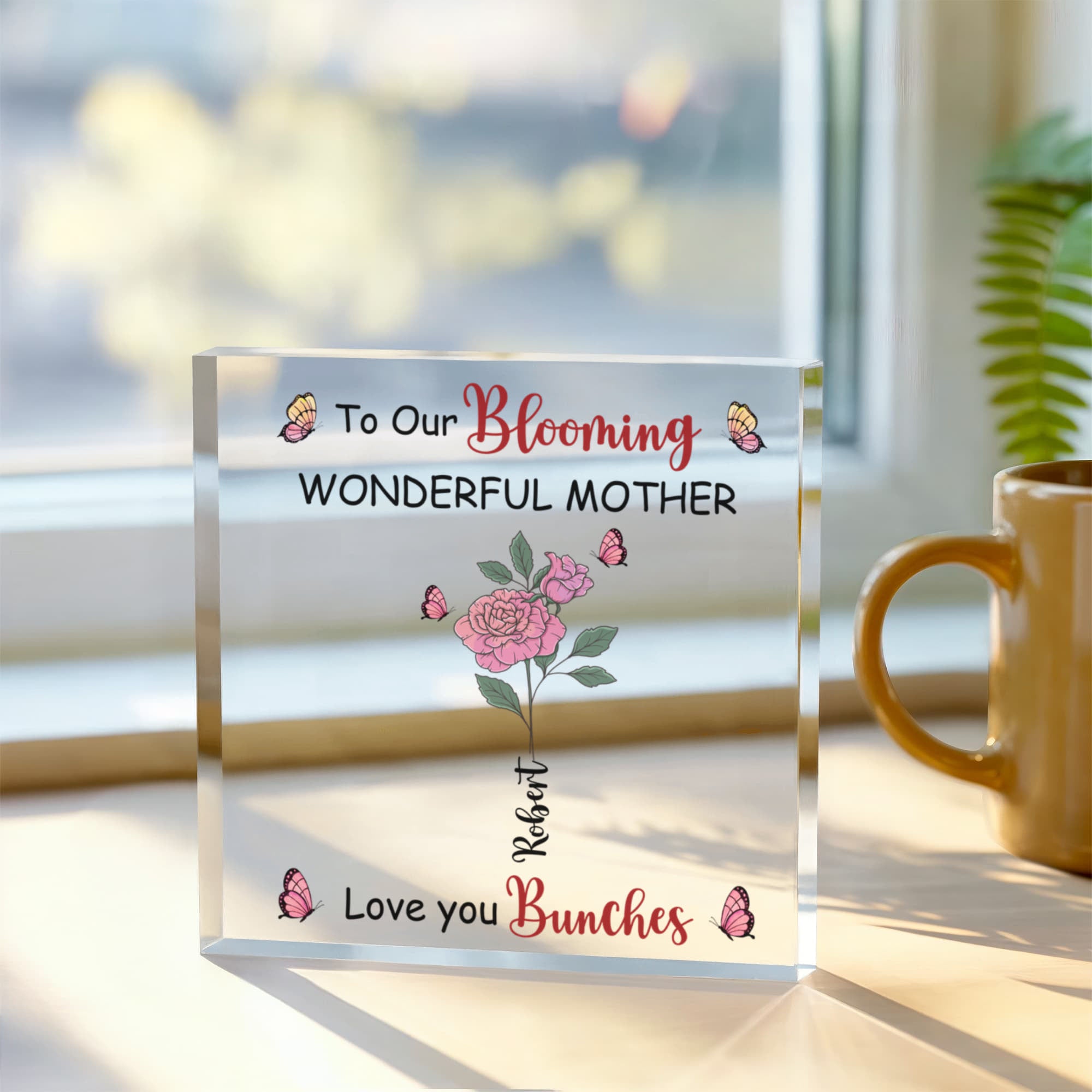 Blooming Wonderful Mother Personalized Acrylic Plaque – Custom Mom Gift with Kids Names, Mother’s Day Gift for Mom, Floral Mom Keepsake Sign