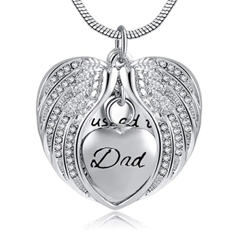 Angel Wings Heart Cremation Necklace - Memorial Urn Pendant