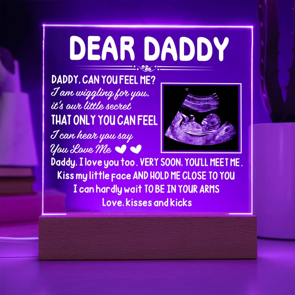 Dear Daddy LED Acrylic Plaque – Pregnancy Announcement Night Light with Ultrasound Photo & Heartfelt Message from Bump