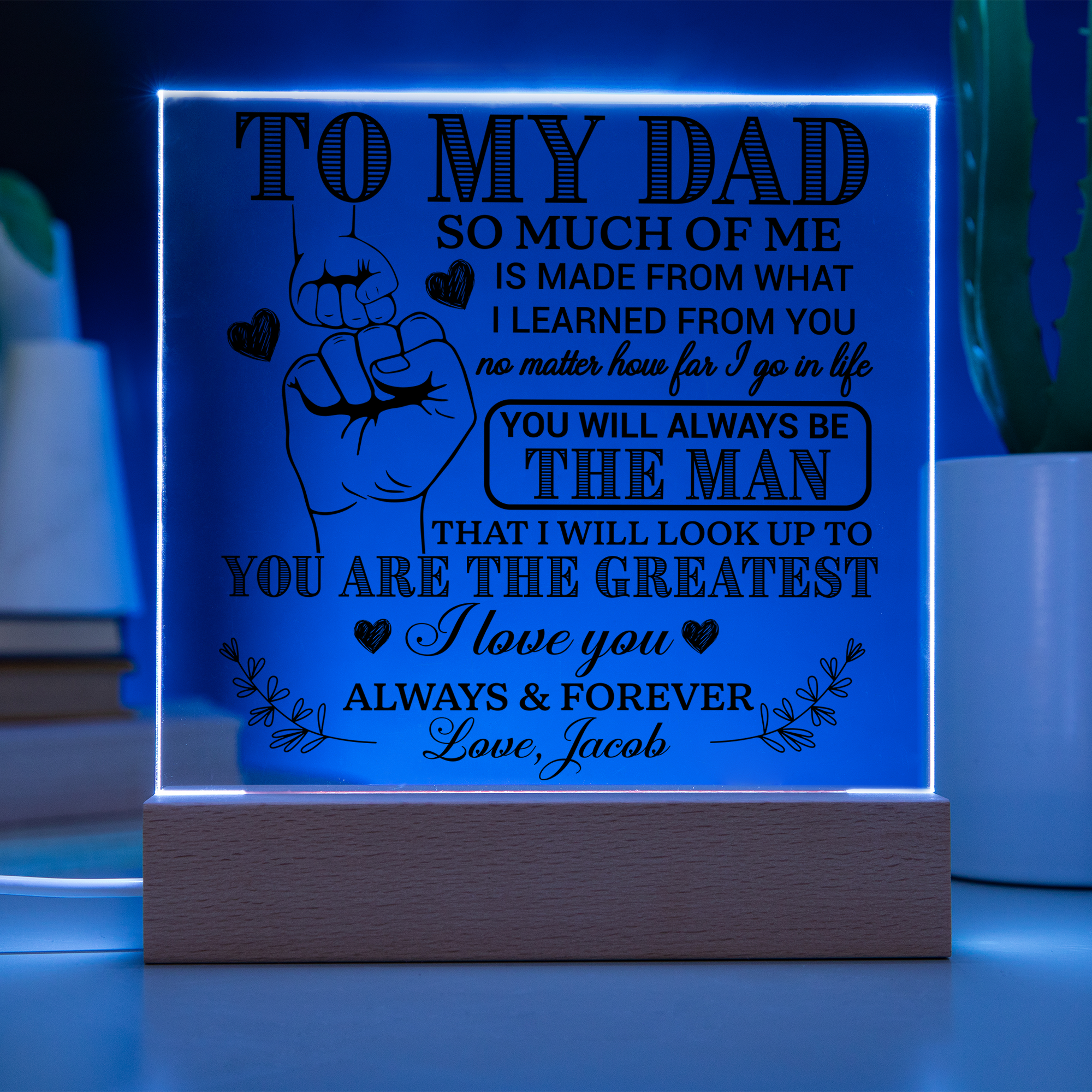 Personalized To My Dad LED Night Light Plaque - Emotional Father&