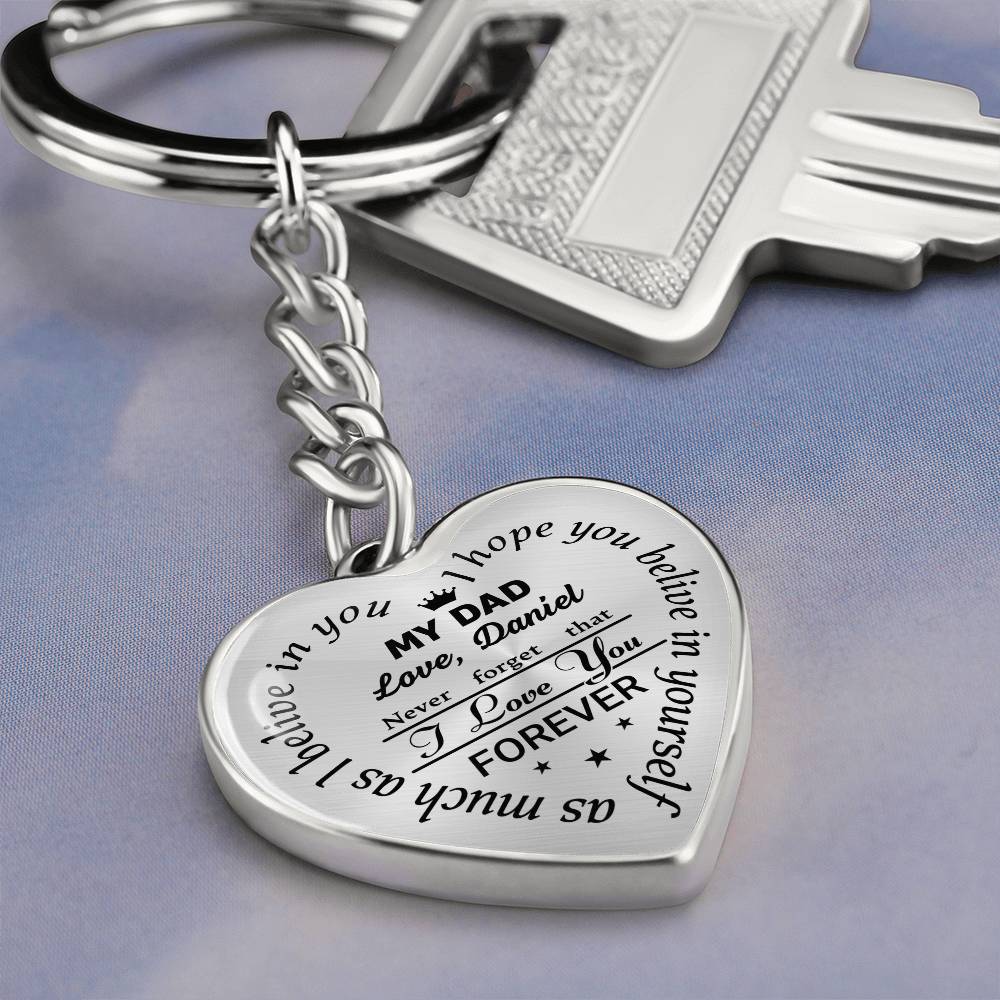 To My Dad Heart Keychain Gift from Son, I Love You Forever Personalized Keepsake Keychain