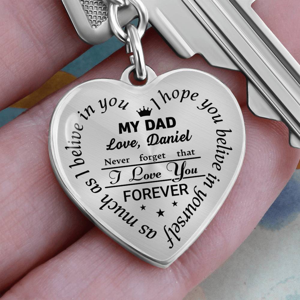 To My Dad Heart Keychain Gift from Son, I Love You Forever Personalized Keepsake Keychain
