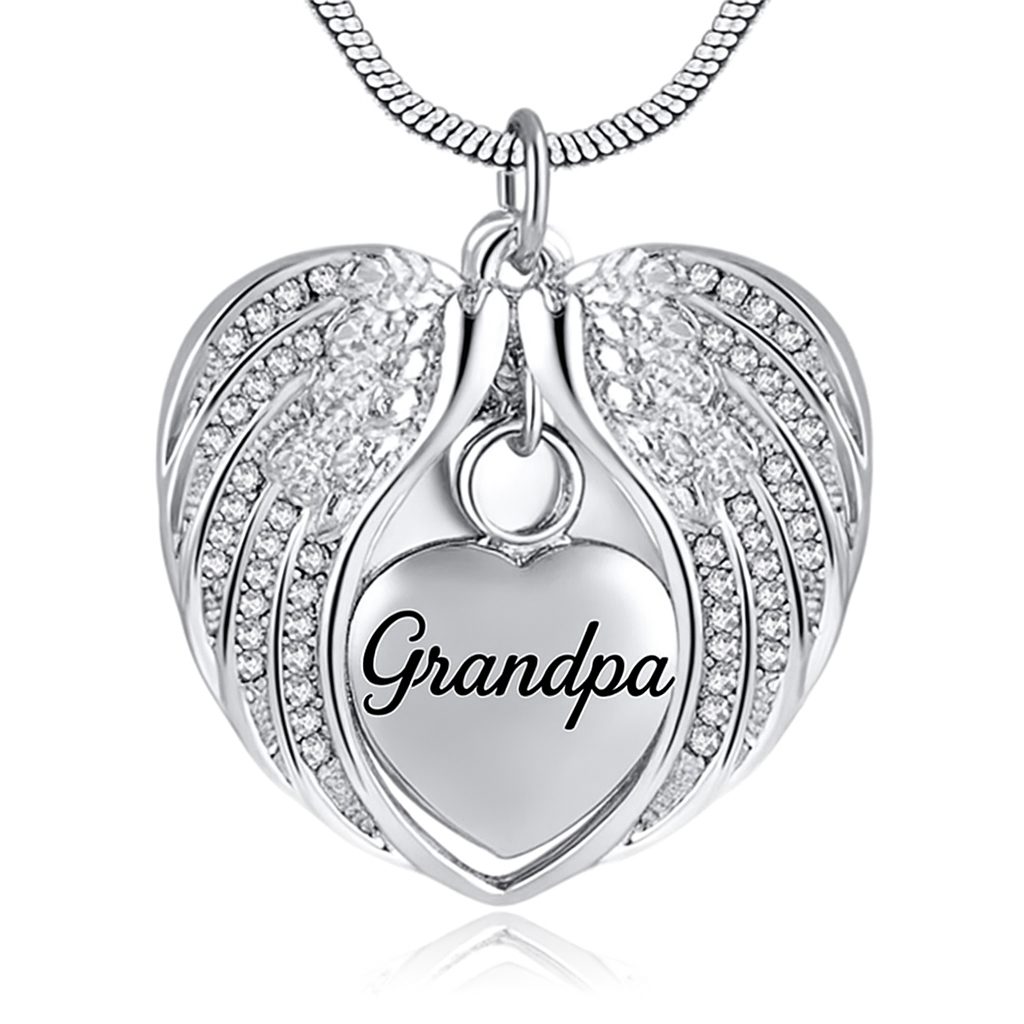 Angel Wings Heart Cremation Necklace - Memorial Urn Pendant