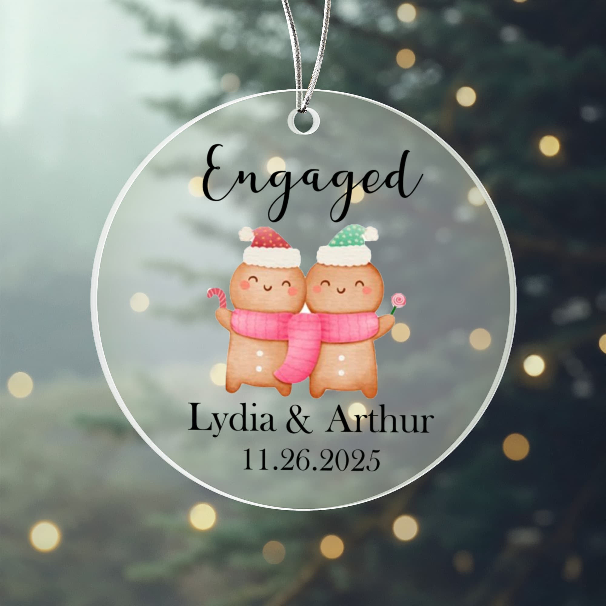 Personalized holiday ornament celebrating engagement