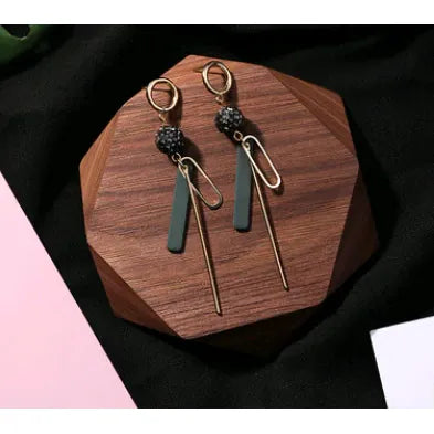 Long Tassel Earrings with Round Rhinestone Geometric Design