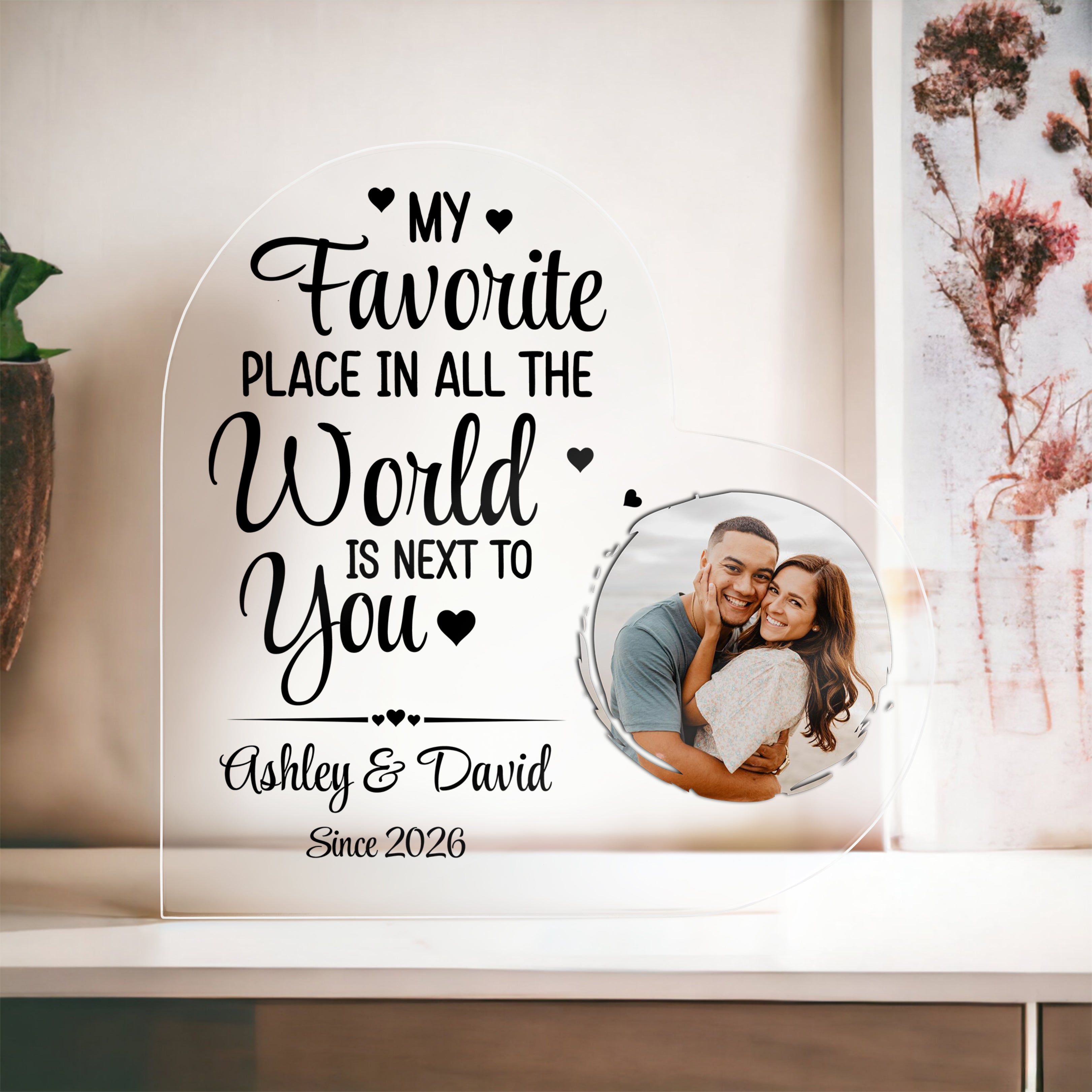 Personalized Heart Acrylic Plaque with Photo – Custom Couple Names Romantic Love Gift, Anniversary or Wedding Keepsake Decor