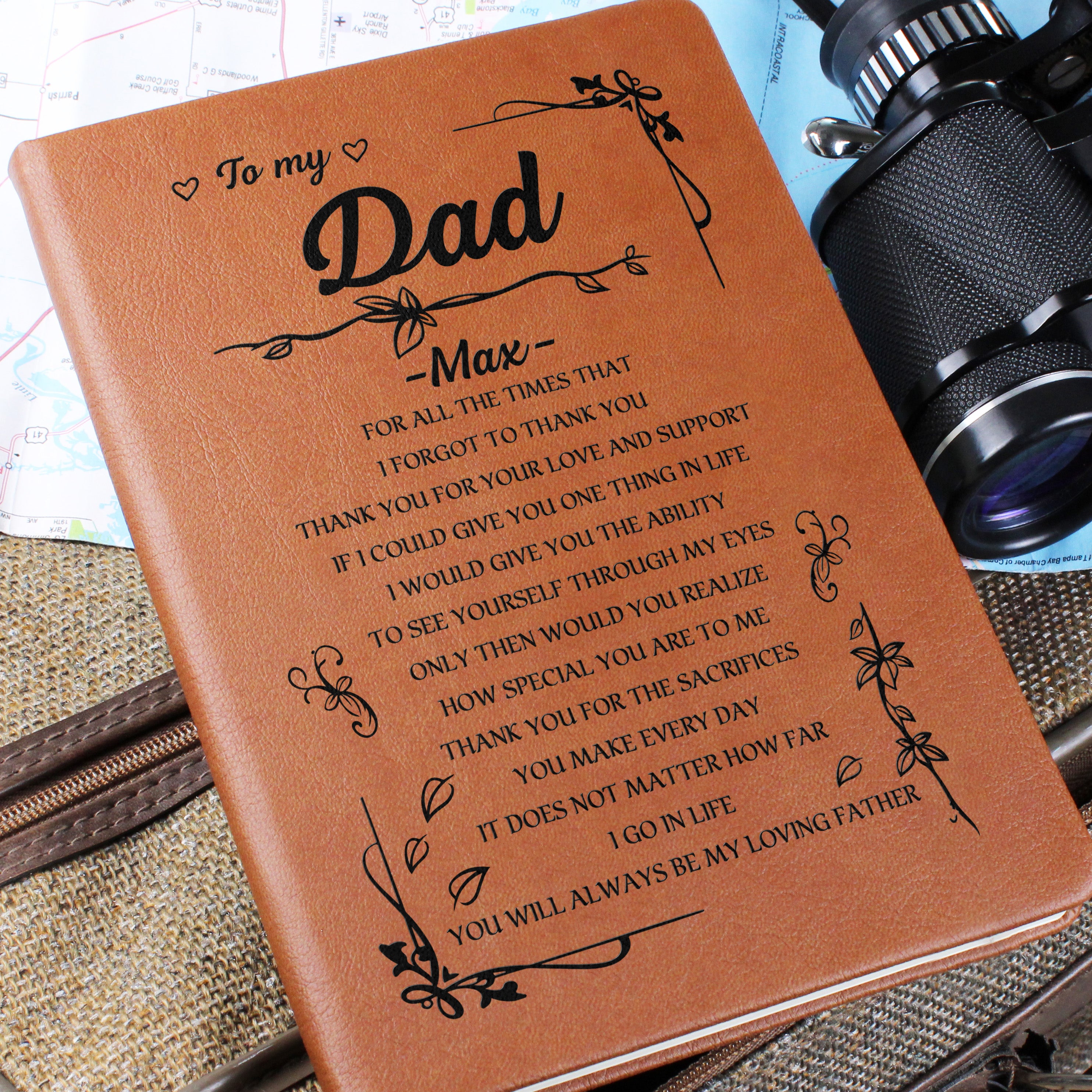 To My Dad Personalized Leather Journal Gift from Daughter, Loving Father Keepsake Notebook Gift